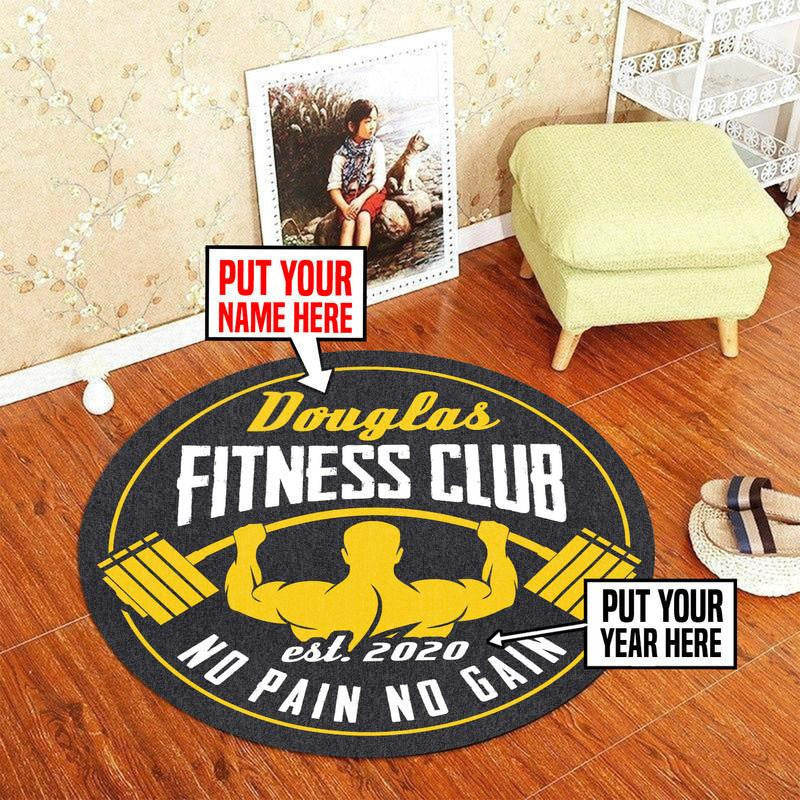 Personalized Gym Room No Pain No Gain Living Room Round Mat Circle Rug