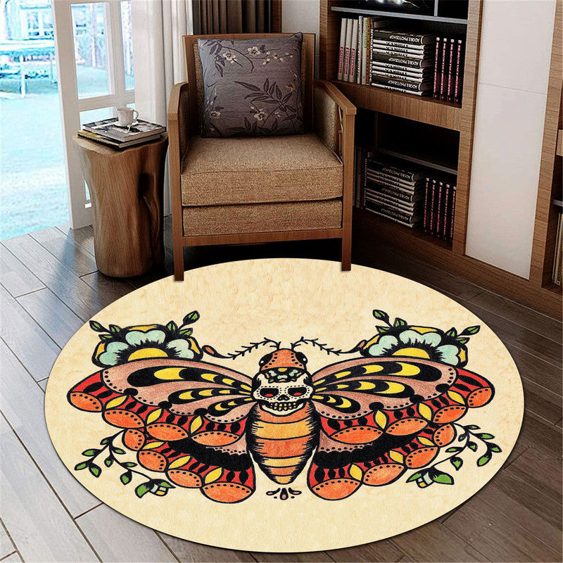 Old School Tattoo Death Moth Round Mat Round Floor Mat Room Rugs Carpet Outdoor Rug Washable Rugs