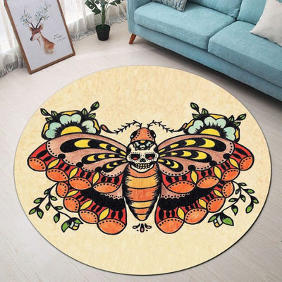 Old School Tattoo Death Moth Round Mat Round Floor Mat Room Rugs Carpet Outdoor Rug Washable Rugs