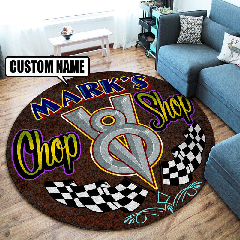 Personalized Chop Shop Hot Rod Round Mat Round Floor Mat Room Rugs Carpet Outdoor Rug Washable Rugs