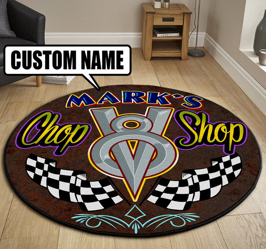 Personalized Chop Shop Hot Rod Round Mat Round Floor Mat Room Rugs Carpet Outdoor Rug Washable Rugs