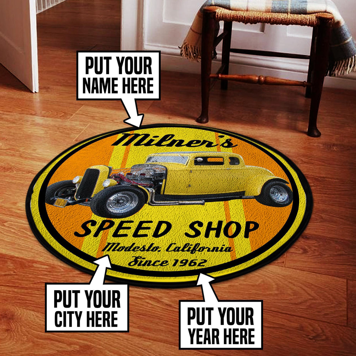 Milner's Speed Shop American Graffiti [Personalized] Round Mat Round Floor Mat Room Rugs Carpet Outdoor Rug Washable Rugs