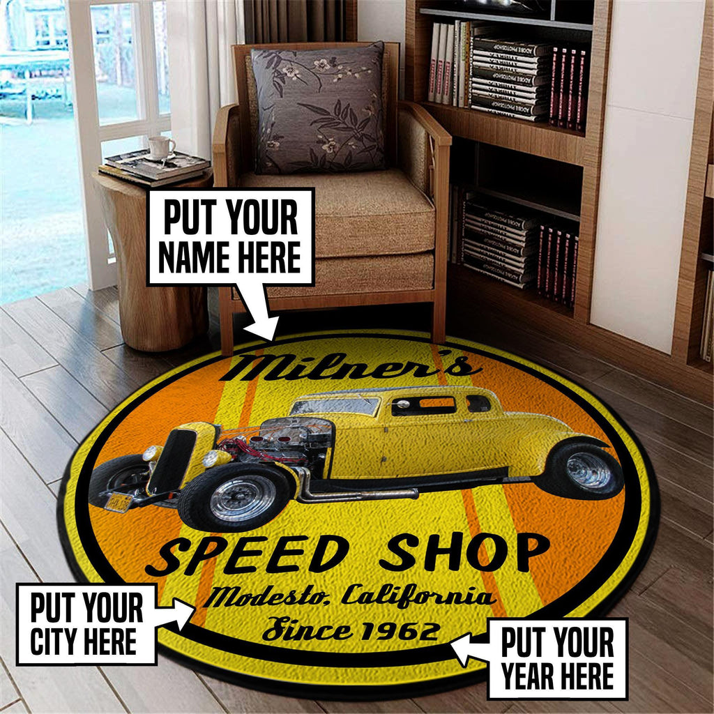 Milner's Speed Shop American Graffiti [Personalized] Round Mat Round Floor Mat Room Rugs Carpet Outdoor Rug Washable Rugs
