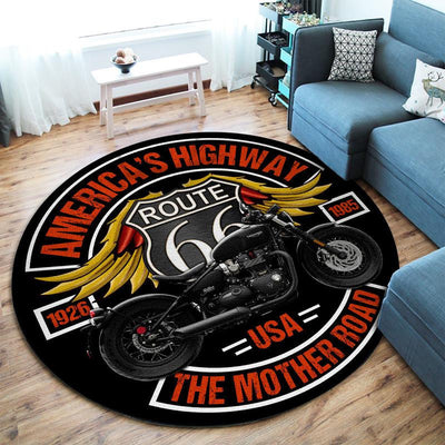 America's Highway The Mother Road Motorcycle Round Mat Round Floor Mat Room Rugs Carpet Outdoor Rug Washable Rugs