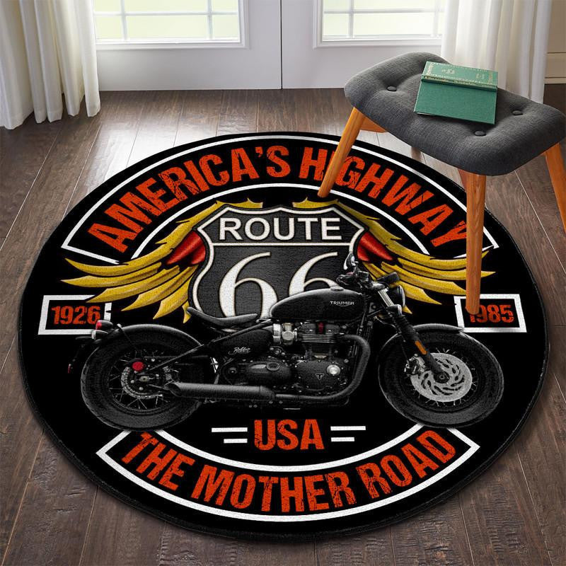 America's Highway The Mother Road Motorcycle Round Mat Round Floor Mat Room Rugs Carpet Outdoor Rug Washable Rugs