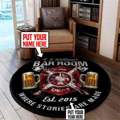 Personalized Firefighter Room Round Mat Round Floor Mat Room Rugs Carpet Outdoor Rug Washable Rugs