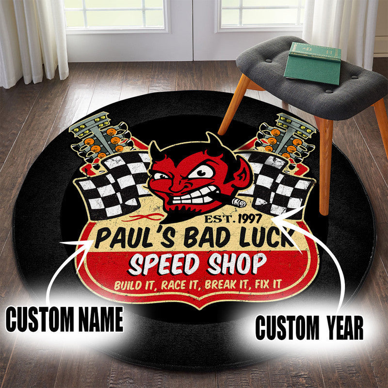 Personalized Devil Garage Hot Rod Round Mat Round Floor Mat Room Rugs Carpet Outdoor Rug Washable Rugs