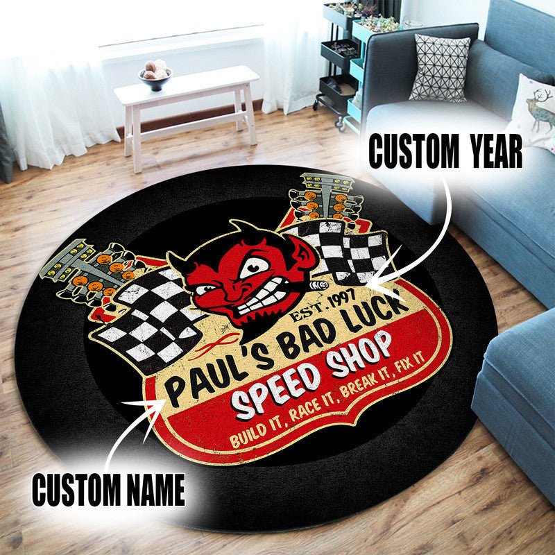 Personalized Devil Garage Hot Rod Round Mat Round Floor Mat Room Rugs Carpet Outdoor Rug Washable Rugs