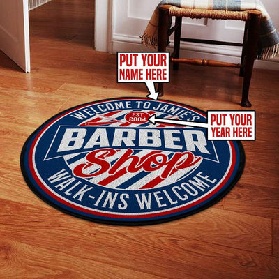 Personalized Barber Shop Living Room Round Mat Circle Rug