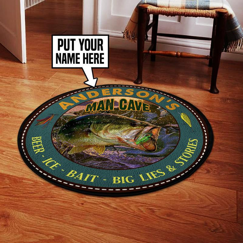 Personalized Fishing Man Cave Beer Ice Bait Big Lies Ans Stories Round Mat Round Floor Mat Room Rugs Carpet Outdoor Rug Washable Rugs