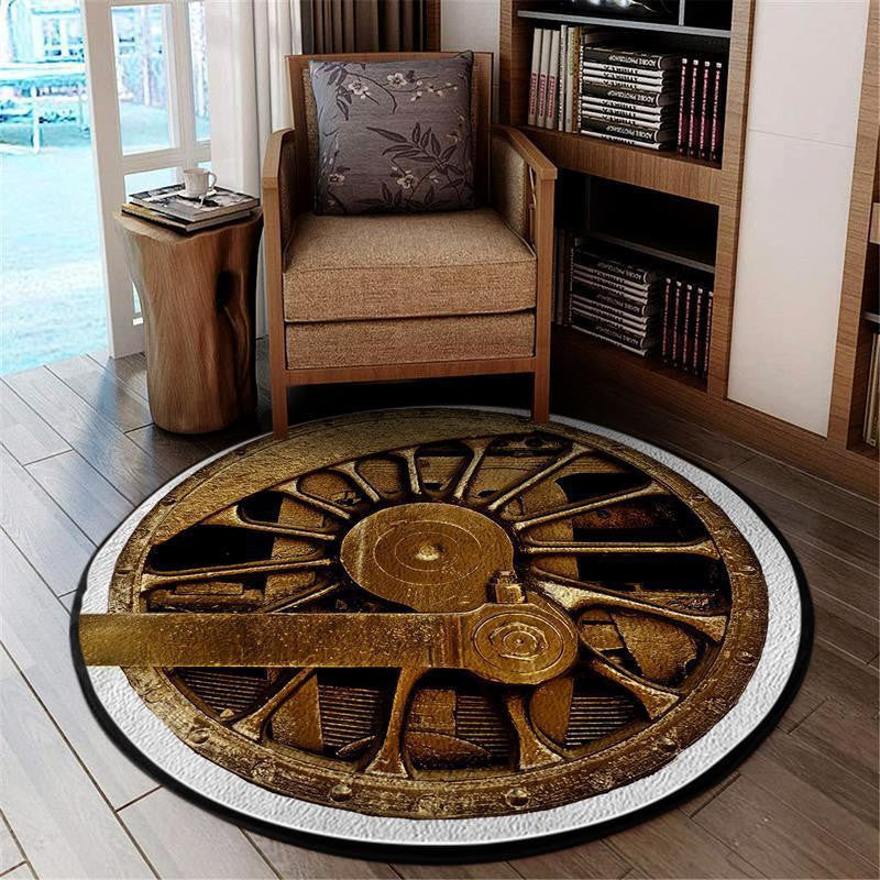 Locomotive Living Room Round Mat Circle Rug Locomotive Drive Wheel