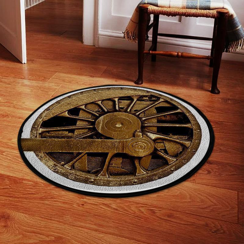 Locomotive Living Room Round Mat Circle Rug Locomotive Drive Wheel