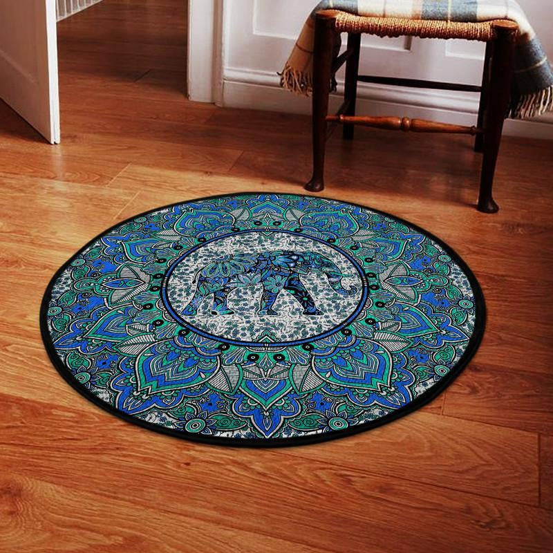 Yoga Elephant Mandala Round Mat Round Floor Mat Room Rugs Carpet Outdoor Rug Washable Rugs