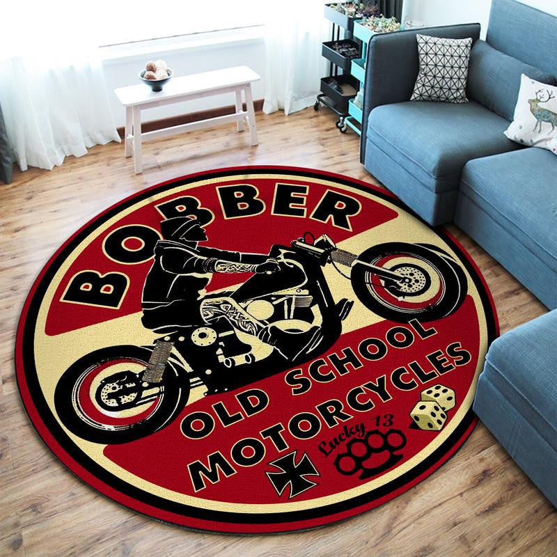 Bobber Old School Motorcycles Round Mat Round Floor Mat Room Rugs Carpet Outdoor Rug Washable Rugs