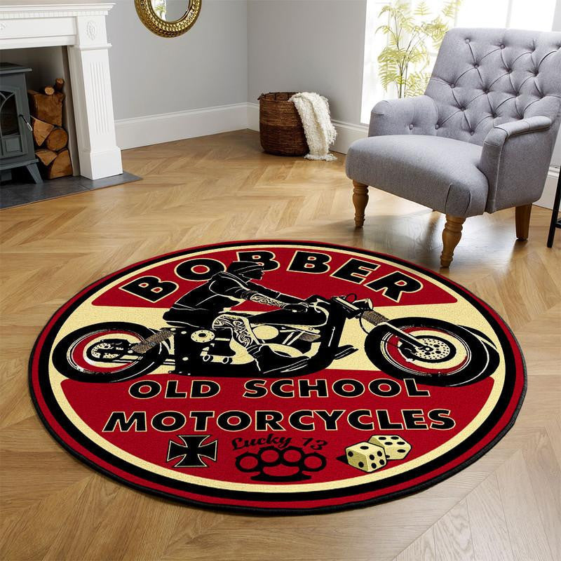 Bobber Old School Motorcycles Round Mat Round Floor Mat Room Rugs Carpet Outdoor Rug Washable Rugs