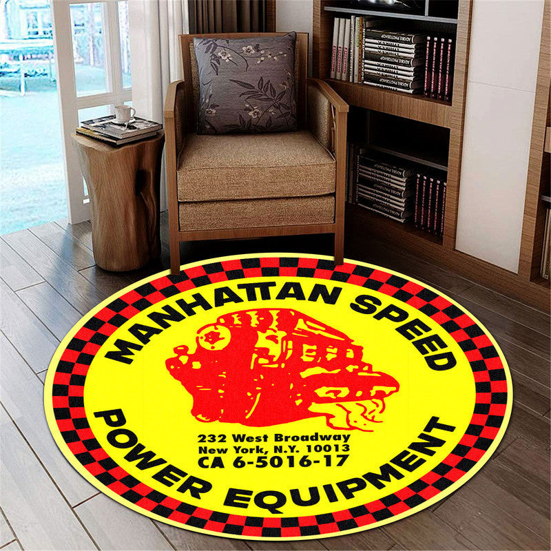 Manhattan Speed Power Equipment Hot Rod Round Mat Round Floor Mat Room Rugs Carpet Outdoor Rug Washable Rugs