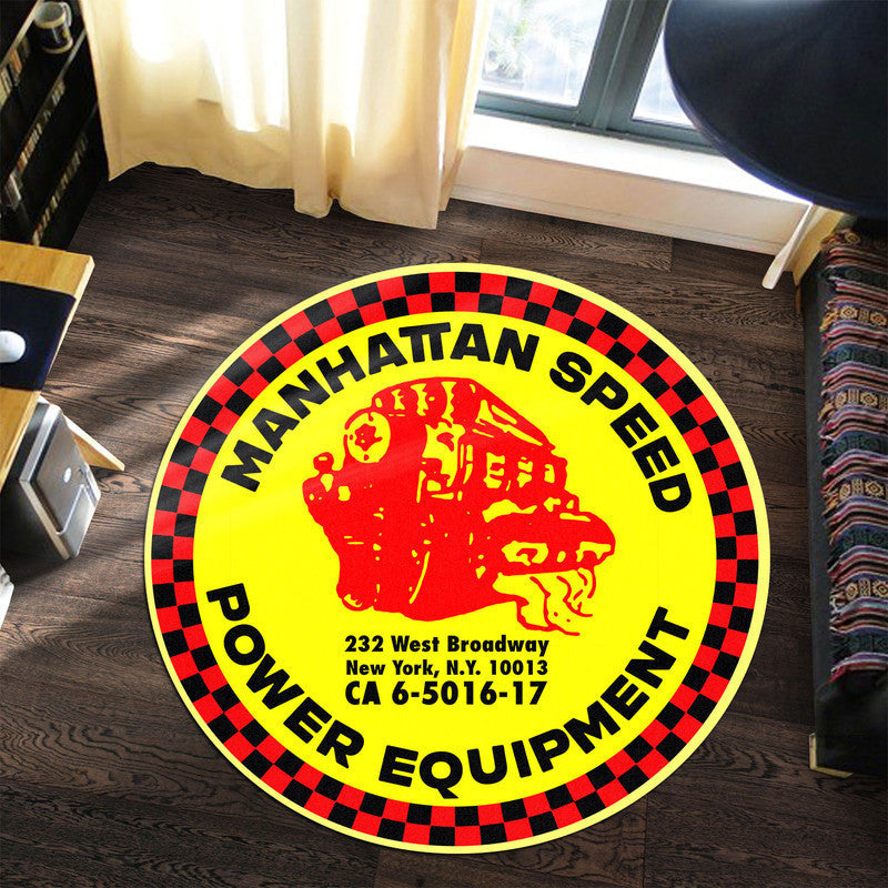 Manhattan Speed Power Equipment Hot Rod Round Mat Round Floor Mat Room Rugs Carpet Outdoor Rug Washable Rugs