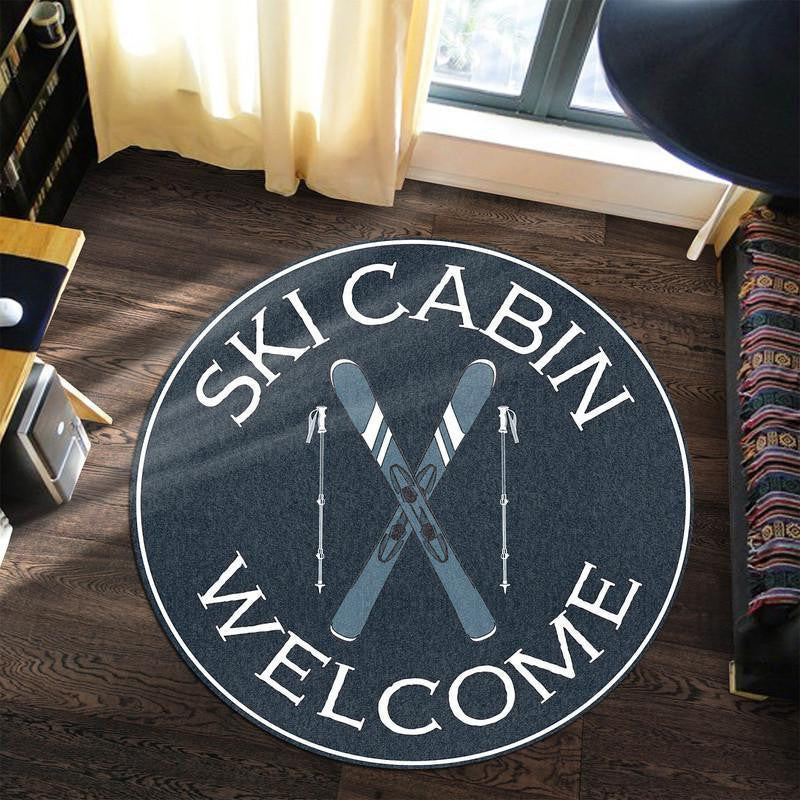 Ski Cabin Welcome Living Room Round Mat Circle Rug