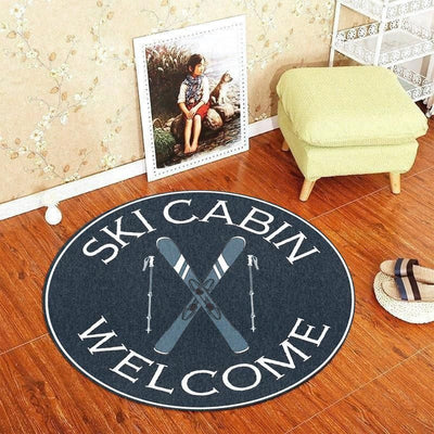 Ski Cabin Welcome Living Room Round Mat Circle Rug