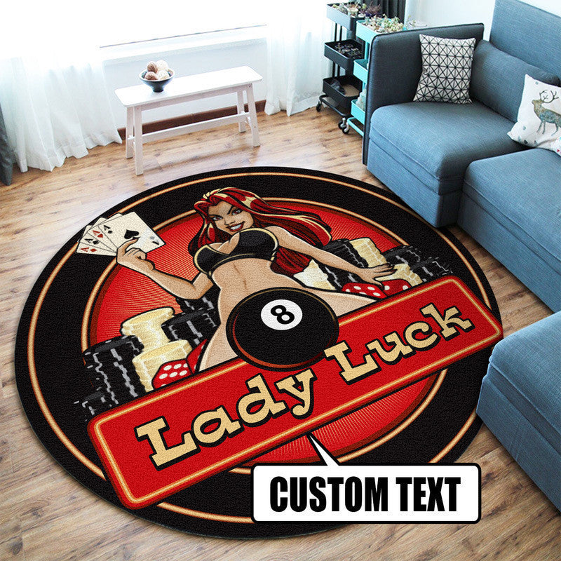 Personalized Lady Luck Garage Decor, Home Bar Decor Hot Rod Round Mat