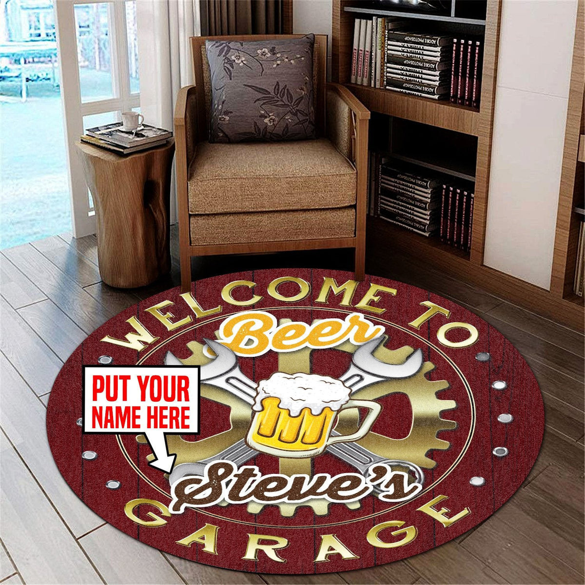 Personalized Garage Bar Living Room Round Mat Circle Rug