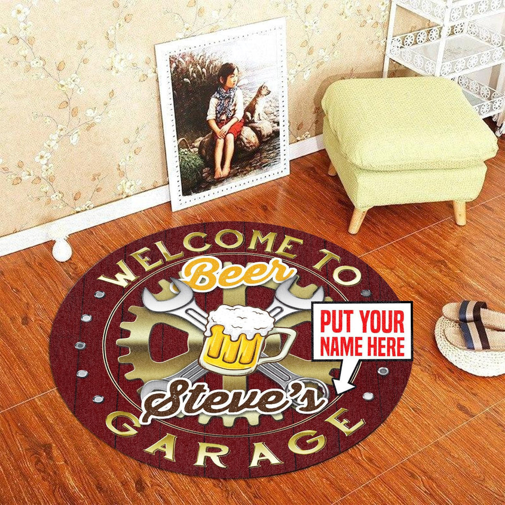 Personalized Garage Bar Living Room Round Mat Circle Rug