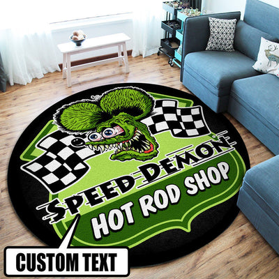 Personalized Hot Rod Garage Round Mat