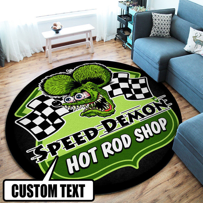 Personalized Hot Rod Garage Round Mat