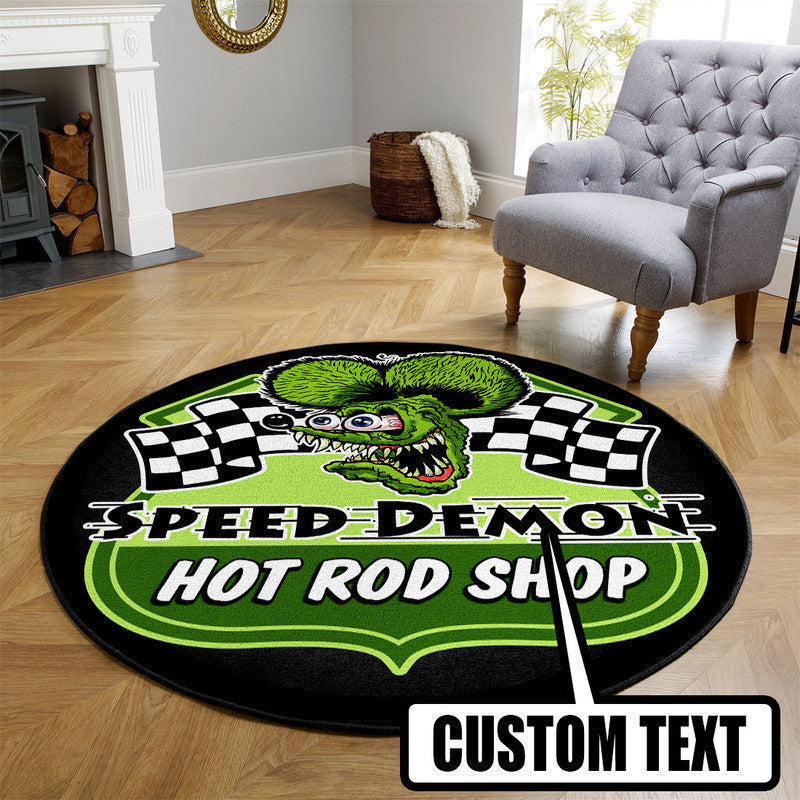 Personalized Hot Rod Garage Round Mat