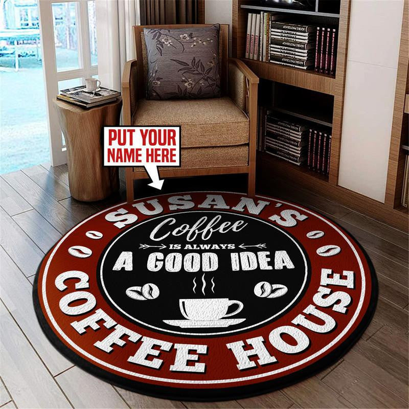 Personalized Coffee House Living Room Round Mat Circle Rug