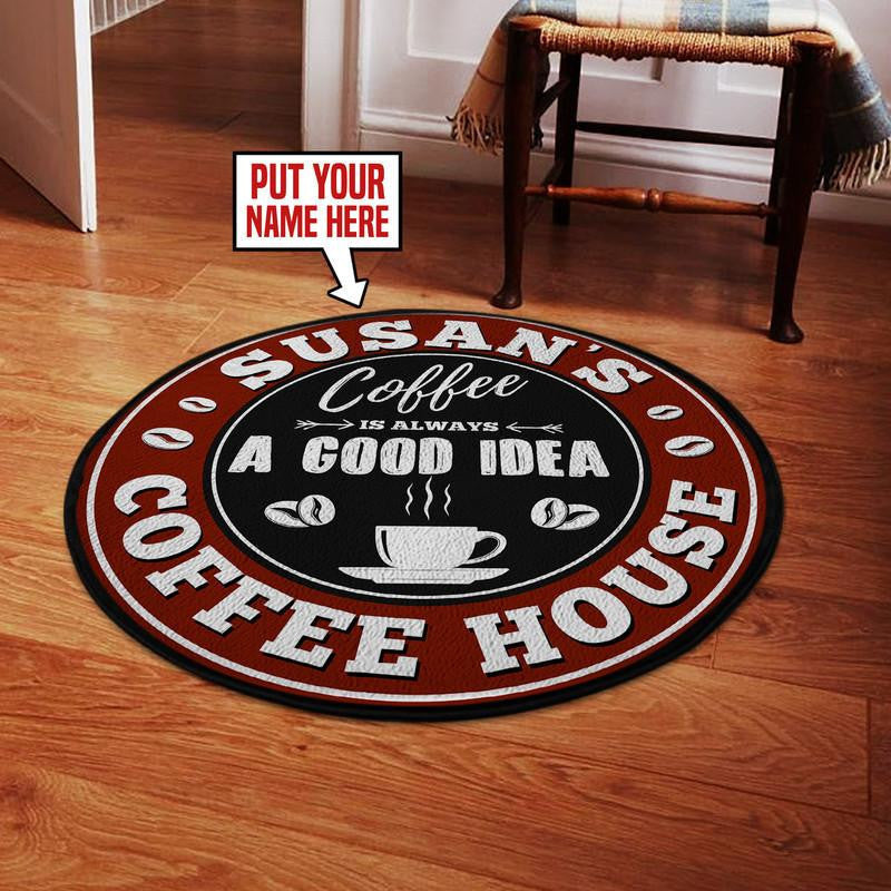Personalized Coffee House Living Room Round Mat Circle Rug