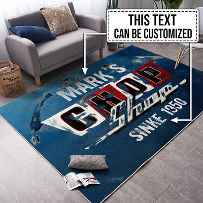 Personalized Chop Shop Garage Decor, Home Bar Decor Hot Rod Round Mat