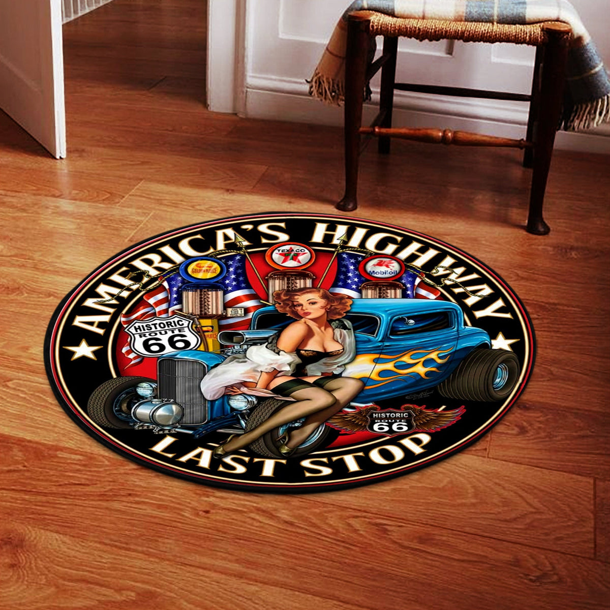 Mechanic Hot Rod Service Pinup Girl Round Rug, Carpet Living Room Round Mat Circle Rug Kitchen Rugs Round Rugs