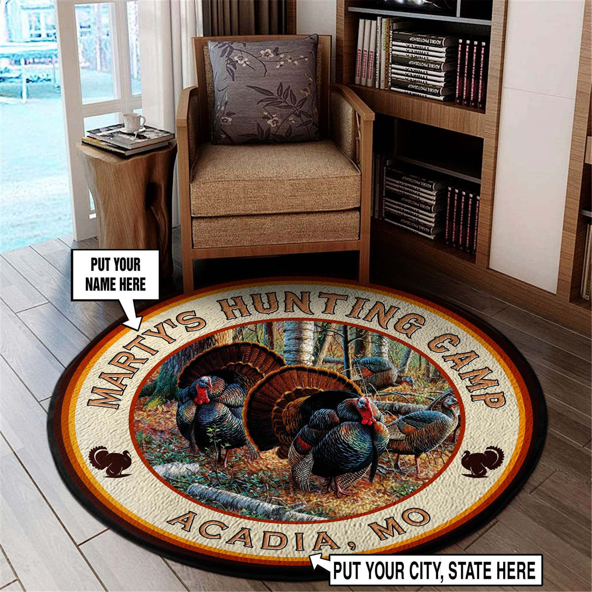 Personalized Turkey Hunters Welcome Round Rug, Carpet Living Room Round Mat Circle Rug Kitchen Rugs Round Rugs