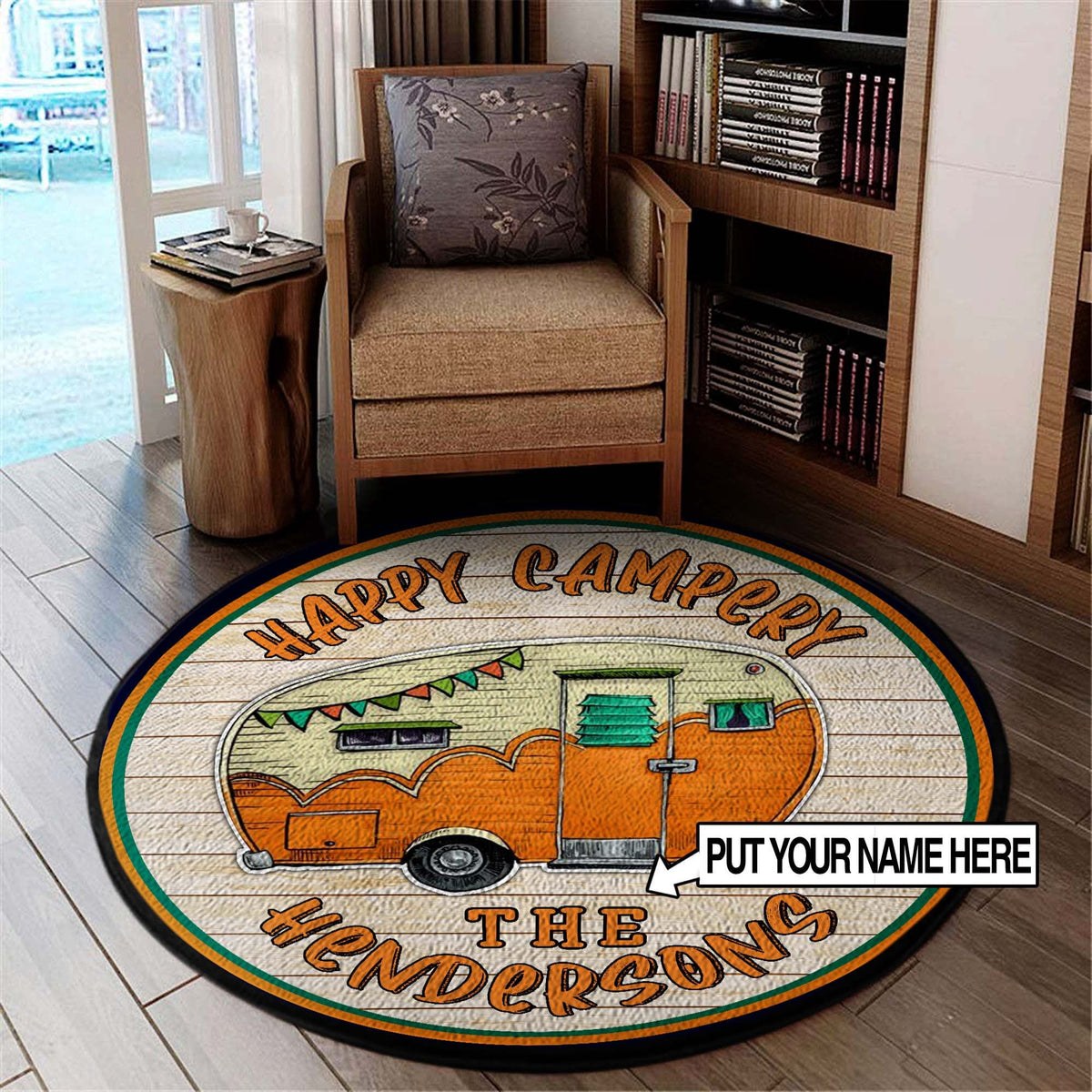 Happy Camper Round Rug, Carpet Living Room Round Mat Circle Rug Kitchen Rugs Round Rugs
