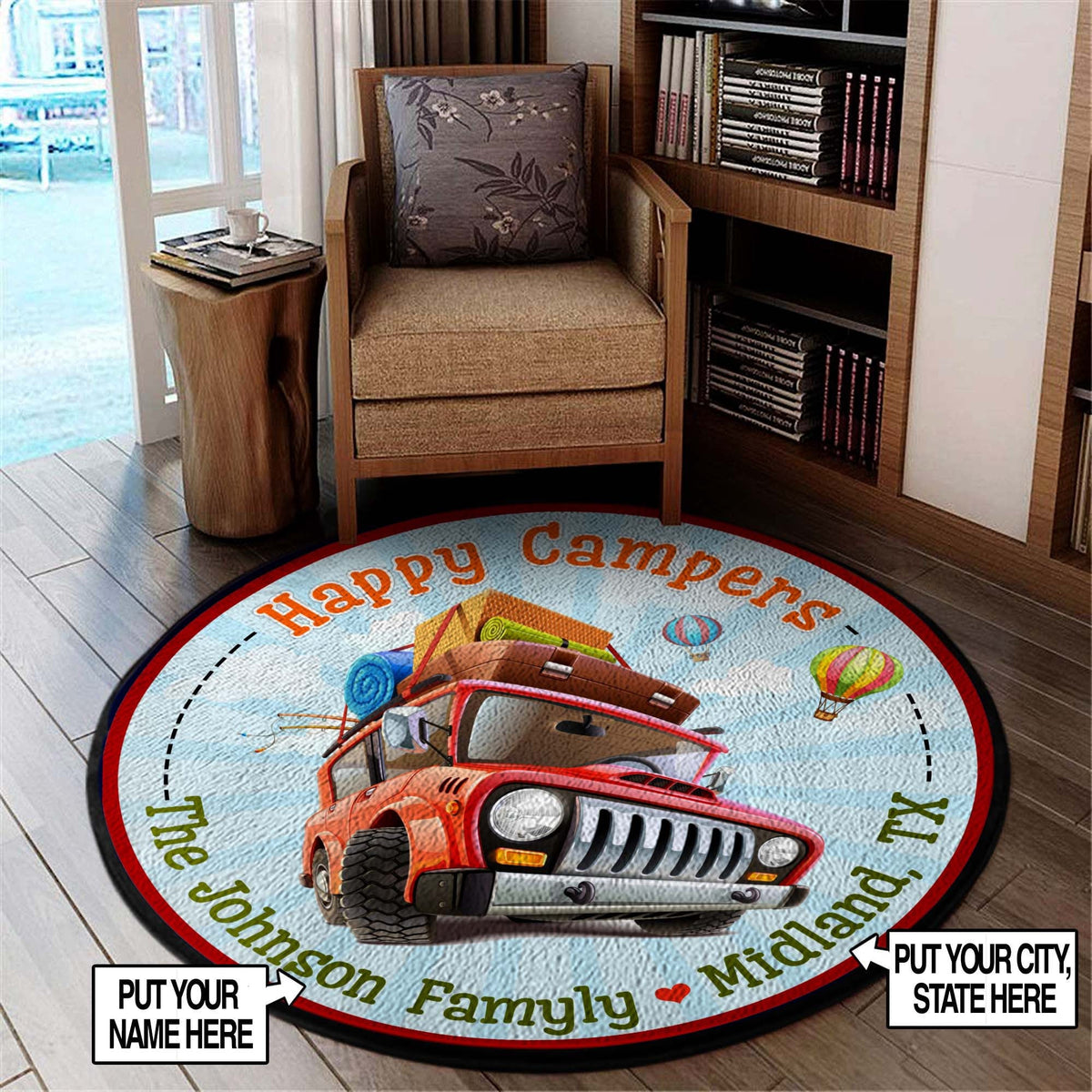 Personalized Happy Campers Round Rug, Carpet Living Room Round Mat Circle Rug Kitchen Rugs Round Rugs