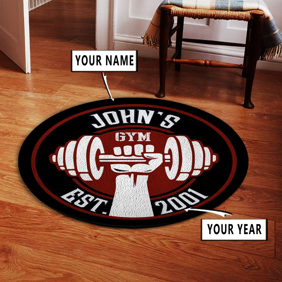 Personalized Home Gym Decor Round Rug, Carpet Living Room Round Mat Circle Rug Kitchen Rugs Round Rugs