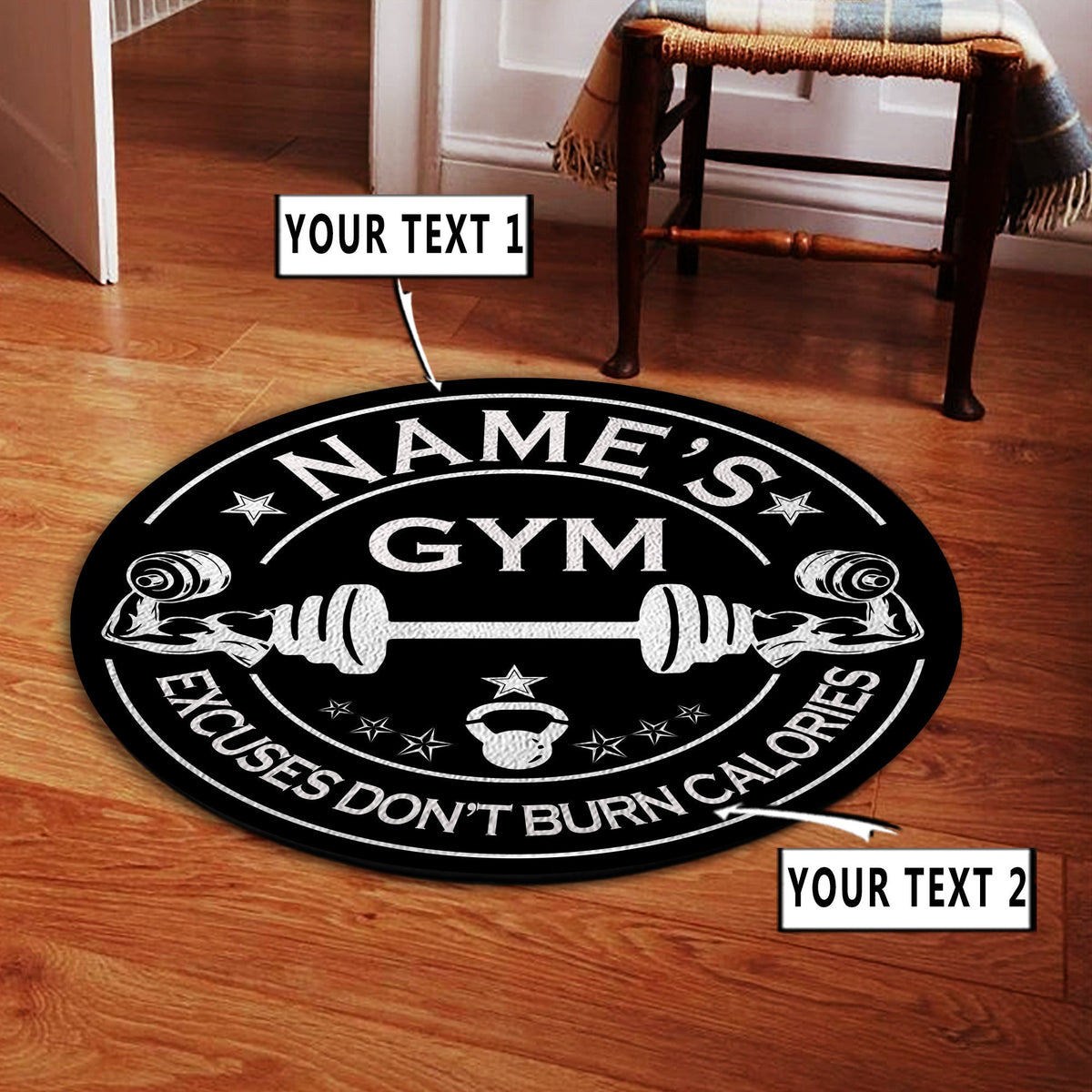 Personalized Home Gym Decor Round Rug, Carpet Living Room Round Mat Circle Rug Kitchen Rugs Round Rugs