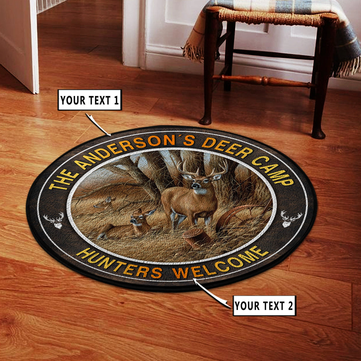 Personalized Deer Family Round Rug, Carpet Living Room Round Mat Circle Rug Kitchen Rugs Round Rugs