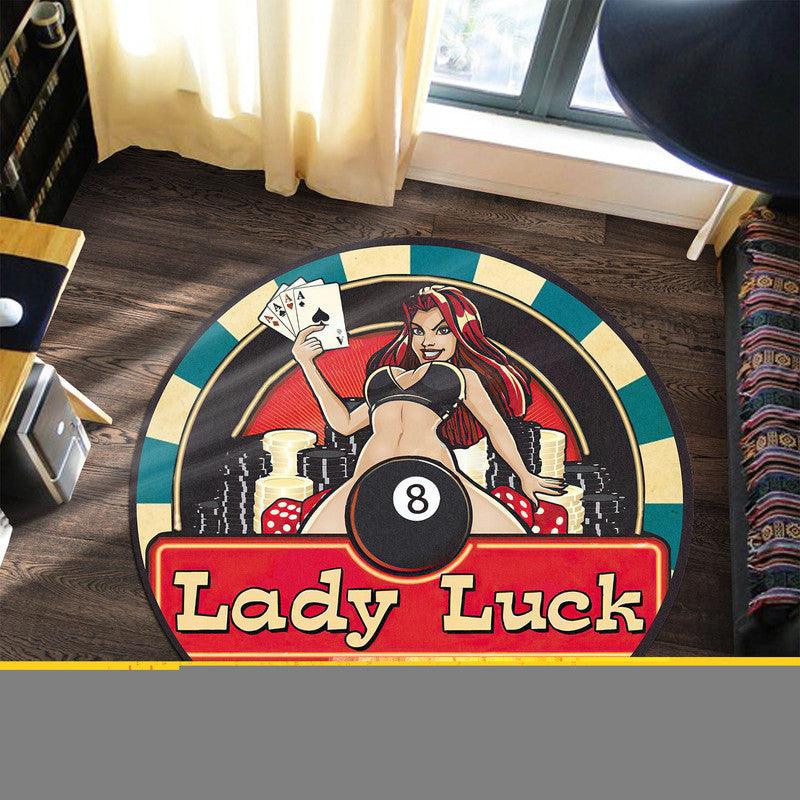 Lady Luck Hot Rod Round Mat Round Floor Mat Room Rugs Carpet Outdoor Rug Washable Rugs