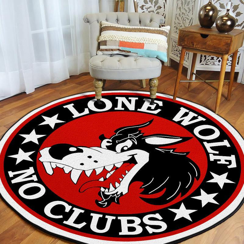 Lone Wolf No Clubs Hot Rod Round Mat Round Floor Mat Room Rugs Carpet Outdoor Rug Washable Rugs
