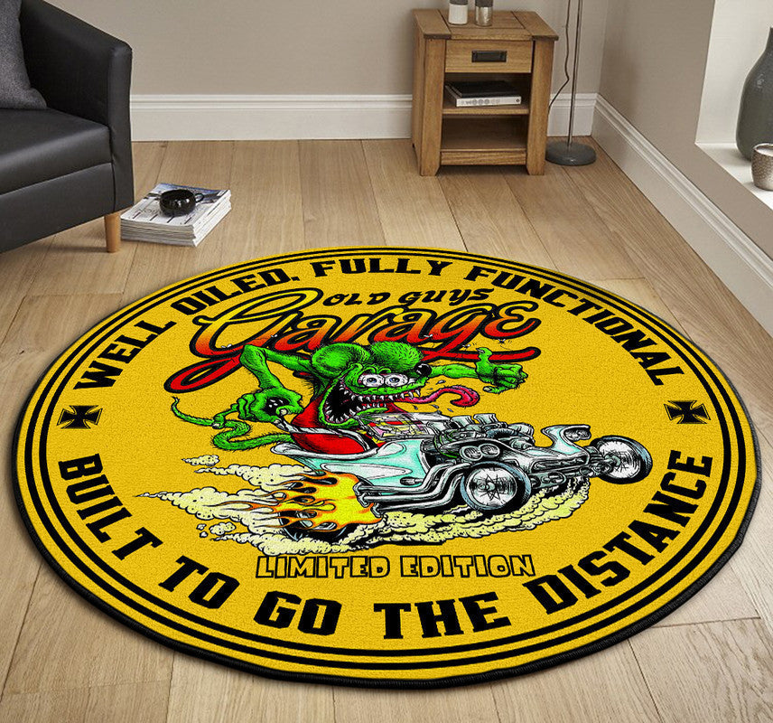 Hot Rod Old Guys Garage Round Mat Round Floor Mat Room Rugs Carpet Outdoor Rug Washable Rugs