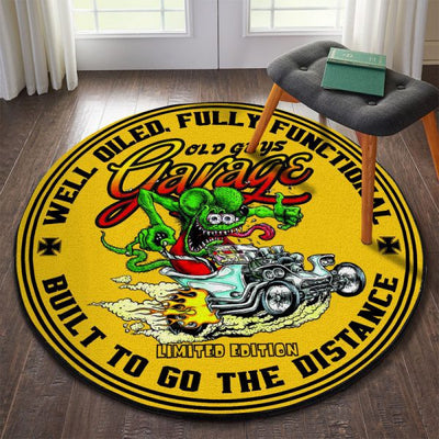 Hot Rod Old Guys Garage Round Mat Round Floor Mat Room Rugs Carpet Outdoor Rug Washable Rugs