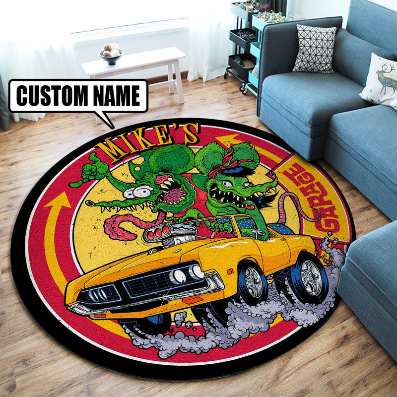 Personalized Hot Rod Garage Speed Shop Round Mat Round Floor Mat Room Rugs Carpet Outdoor Rug Washable Rugs
