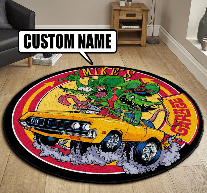 Personalized Hot Rod Garage Speed Shop Round Mat Round Floor Mat Room Rugs Carpet Outdoor Rug Washable Rugs
