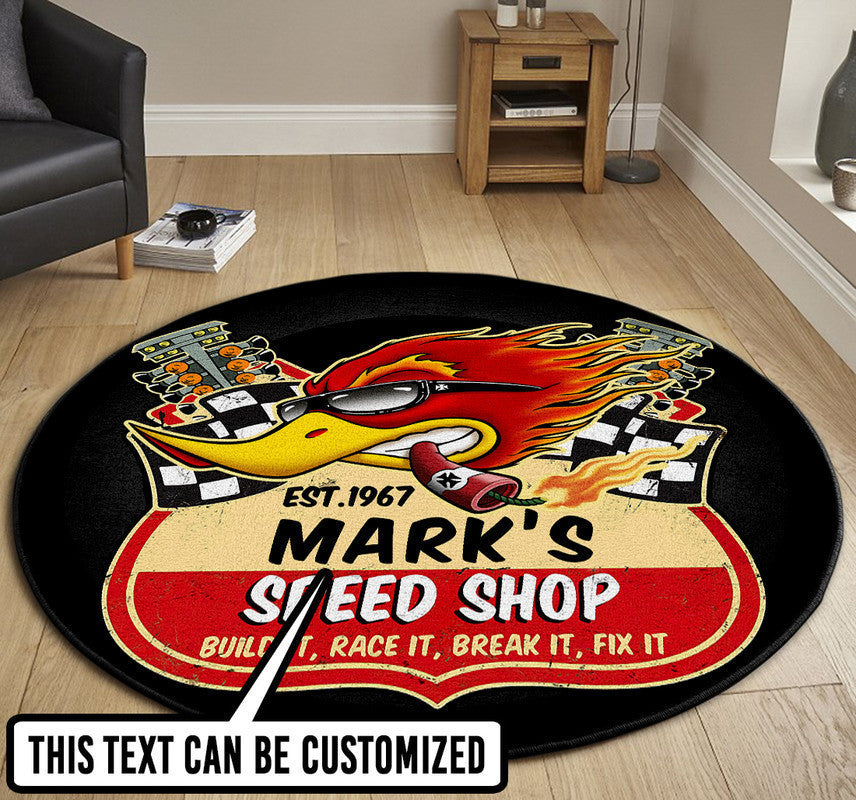 Personalized Hot Rod Garage Round Mat Round Floor Mat Room Rugs Carpet Outdoor Rug Washable Rugs