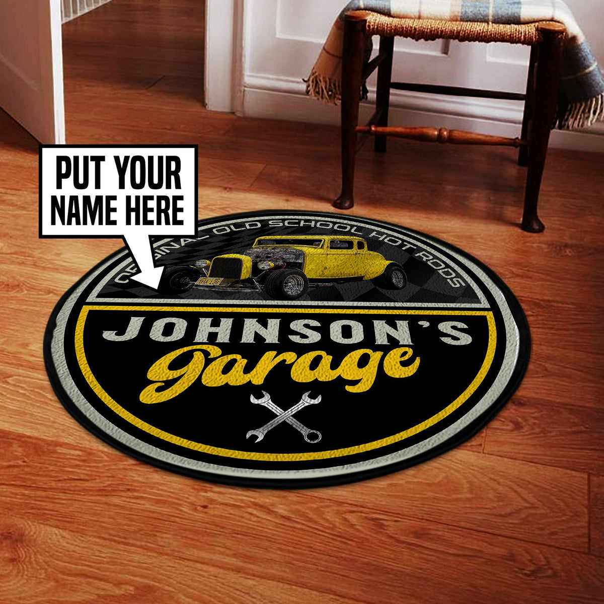 Personalize Hot Rod Garage Round Mat Round Floor Mat Room Rugs Carpet Outdoor Rug Washable Rugs