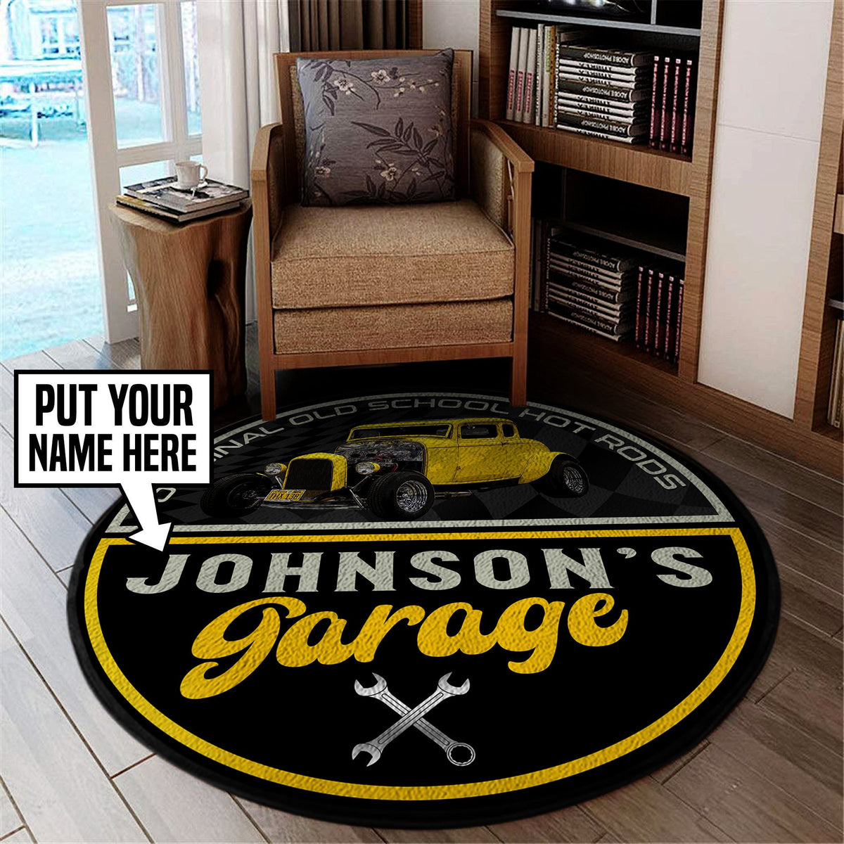 Personalize Hot Rod Garage Round Mat Round Floor Mat Room Rugs Carpet Outdoor Rug Washable Rugs