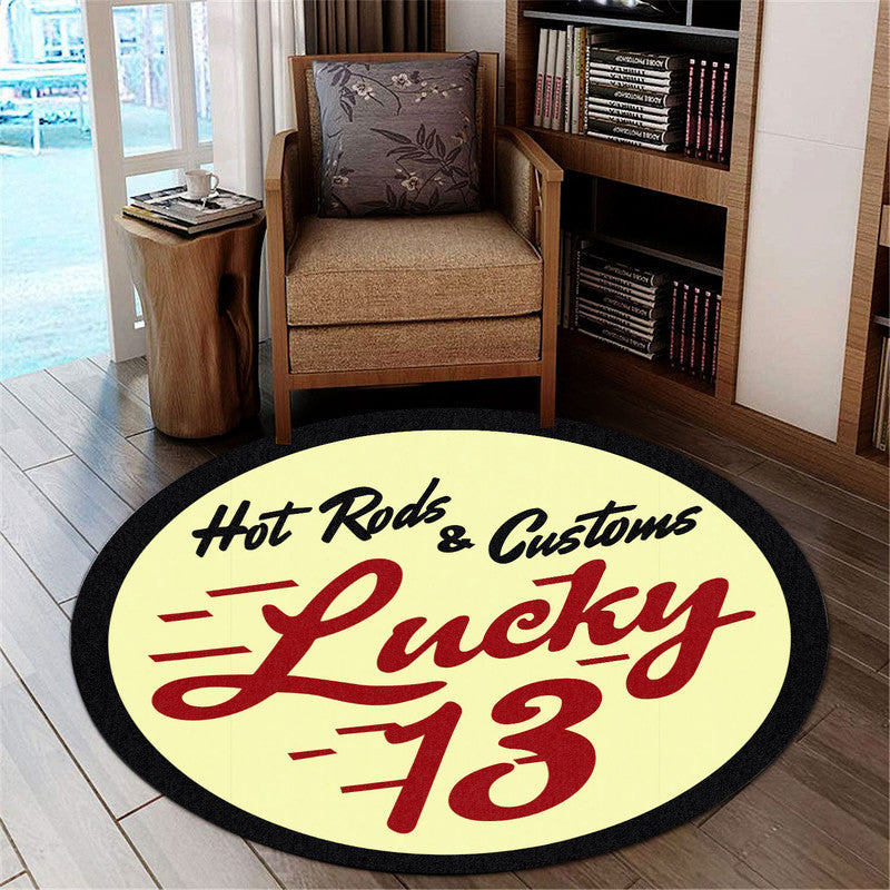 Lucky 13 Hot Rod Round Mat Round Floor Mat Room Rugs Carpet Outdoor Rug Washable Rugs