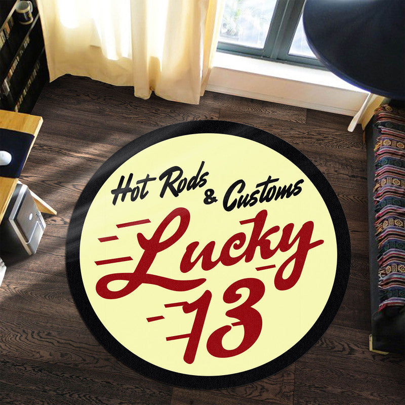 Lucky 13 Hot Rod Round Mat Round Floor Mat Room Rugs Carpet Outdoor Rug Washable Rugs